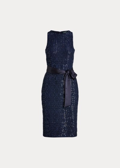 Vestidos Ralph Lauren Mujer Azul Marino - Sequined-Lace Cocktail - DWNBE6934